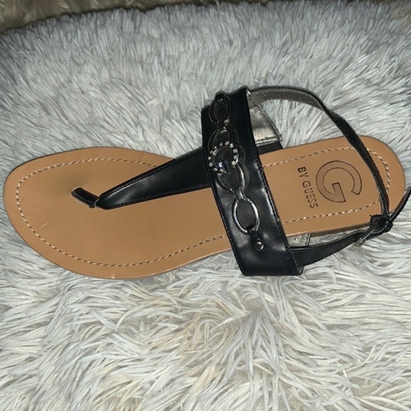 Guess Thong Sandal Black with Silver Links and Guess Logo with Rhinestones 9 - Picture 14 of 14